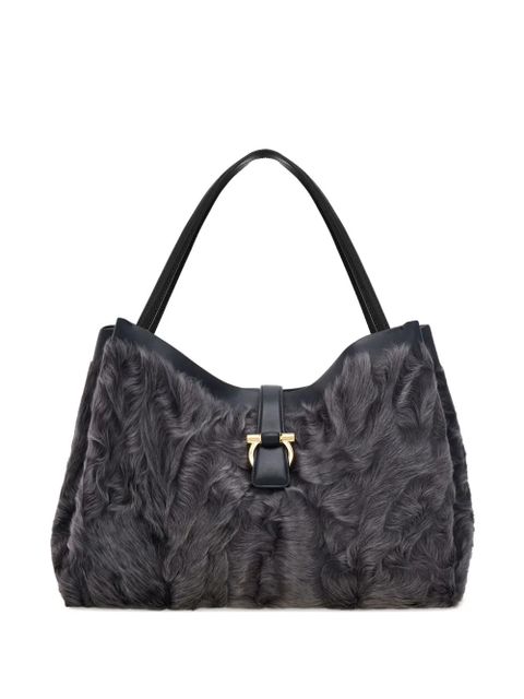 Ferragamo large fur-embellished top-handle tote bag - Grey - zdjęcie produktu nr 1