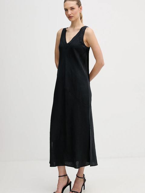 Dkny sukienka lniana kolor czarny maxi rozkloszowana P4KBCZ70 - zdjęcie produktu nr 2
