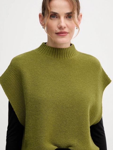 United Colors of Benetton kamizelka z dodatkiem wełny damski kolor zielony z półgolfem 1244D10EF