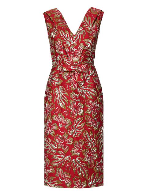 Prada hibiscus-motif jacquard midi dress - Red - zdjęcie produktu nr 2