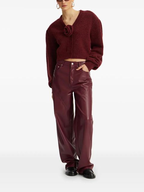 ROTATE BIRGER CHRISTENSEN rose-embellished puff-sleeve cardigan - Red - zdjęcie produktu nr 2