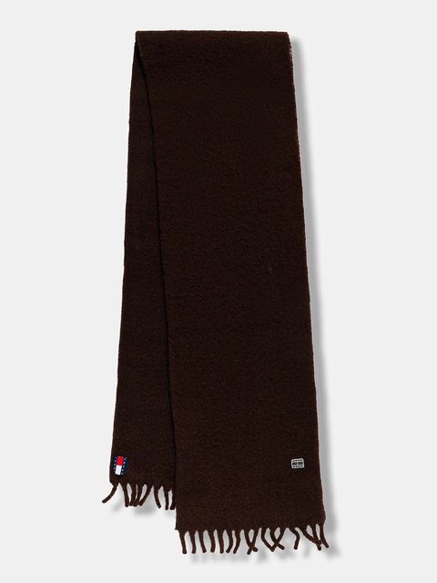 Tommy Jeans szalik z dodatkiem wełny damski kolor brązowy gładki AW0AW17903 - zdjęcie produktu nr 1