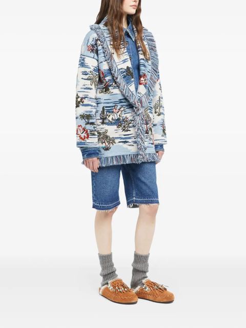 Alanui Tex-Hawaii Roundtrip fringed tapestry cardigan - Blue