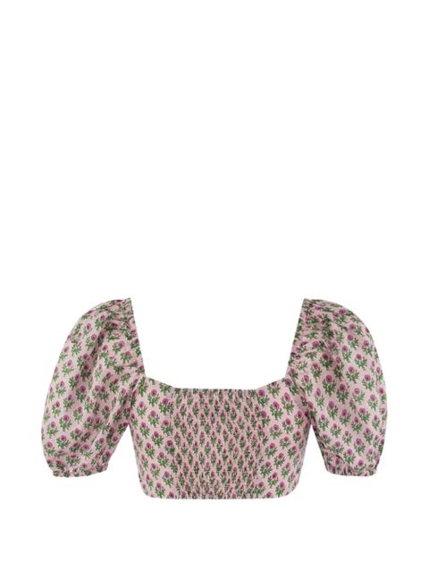 MC2 Saint Barth floral puff-sleeve crop top - Pink - zdjęcie produktu nr 2