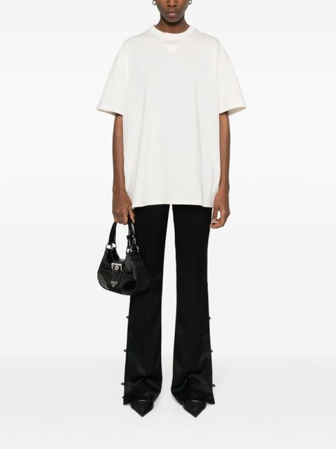 Prada embroidered triangle-logo T-shirt - Neutrals
