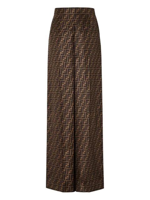 FENDI FF-monogram pleated silk trousers - Brown - zdjęcie produktu nr 2