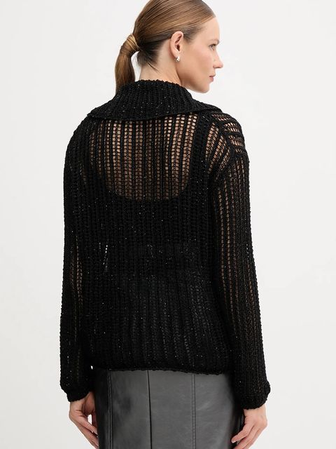 Tommy Hilfiger sweter damski kolor czarny lekki z półgolfem WW0WW46762