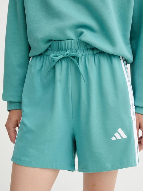adidas szorty 3-Stripes damskie kolor turkusowy z aplikacją high waist JX7605