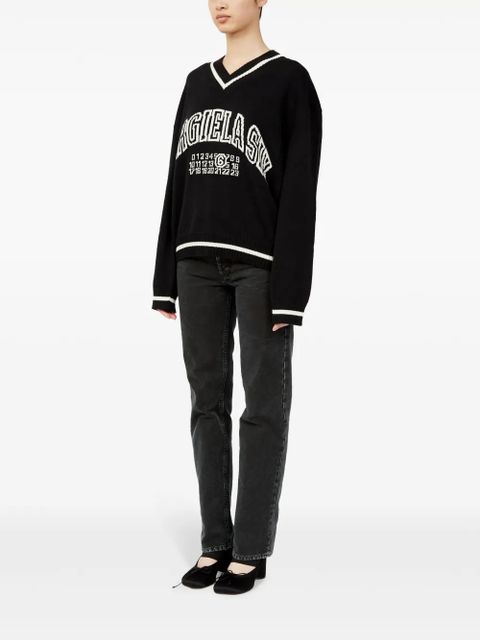 MM6 Maison Margiela logo-knit v-neck jumper - Black