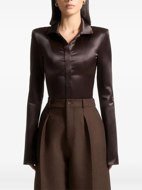 Manière De Voir Louise wide-shoulder satin shirt bodysuit - Brown - zdjęcie produktu nr 1