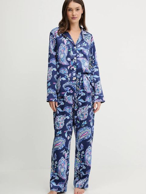 Lauren Ralph Lauren piżama damska kolor niebieski satynowa ILN92480 - zdjęcie produktu nr 1
