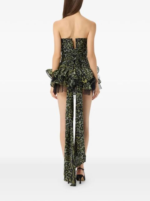 Blumarine Georgette ruffled animal-print top - Green