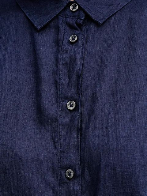 United Colors of Benetton koszula lniana kolor granatowy regular z kołnierzykiem klasycznym