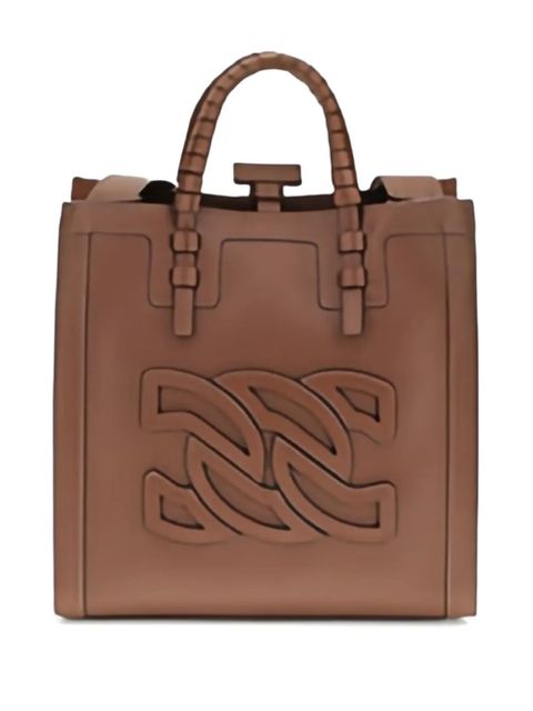 Casadei braided-handle cut-out tote bag - Brown