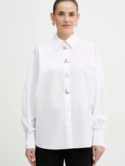 Karl Lagerfeld koszula bawełniana damska kolor biały relaxed z kołnierzykiem klasycznym A4W11022 - zdjęcie produktu nr 1