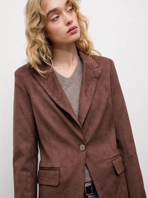 Answear.LAB marynarka kolor brązowy jednorzędowa gładka
