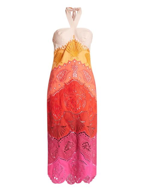 FARM Rio embroidery-eyelet halter-neck midi dress - Neutrals - zdjęcie produktu nr 1