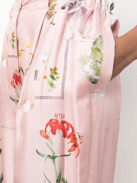Lanvin foliage-print silk palazzo trousers - Pink