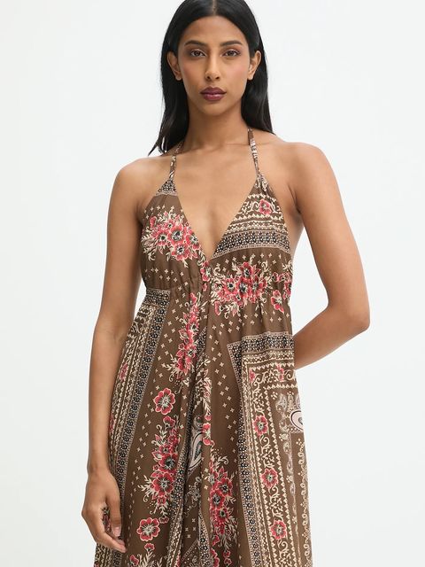 Answear.LAB sukienka bawełniana kolor brązowy maxi rozkloszowana - zdjęcie produktu nr 2