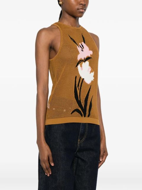 Marni floral-intarsia mesh top - Brown
