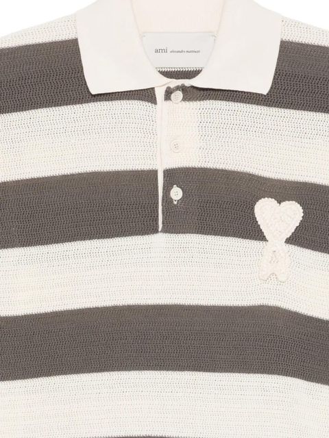 AMI Paris striped heart polo shirt - Grey