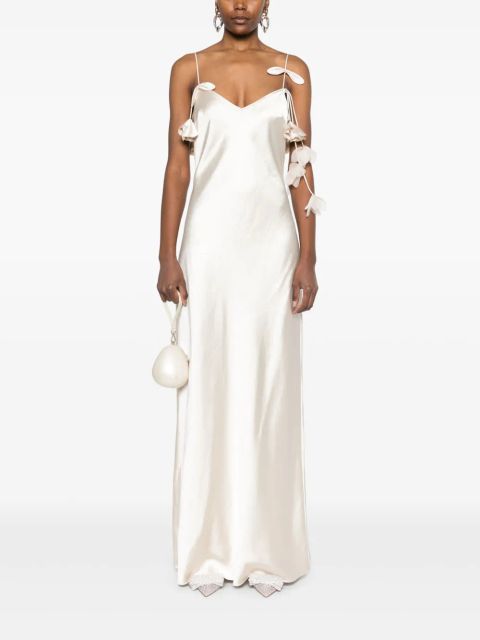 Self-Portrait floral-appliqué satin maxi dress - Neutrals