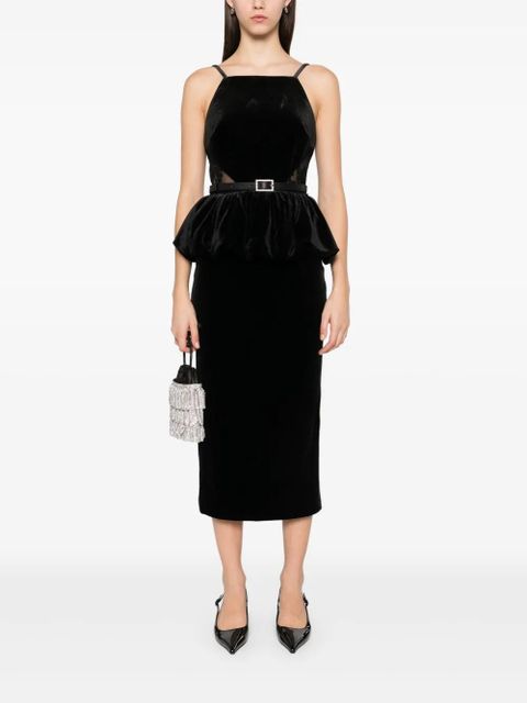 Self-Portrait velvet peplum midi dress - Black - zdjęcie produktu nr 2