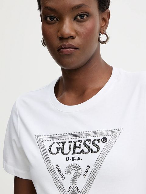 Guess t-shirt bawełniany damski kolor biały W5BI18 I3Z14
