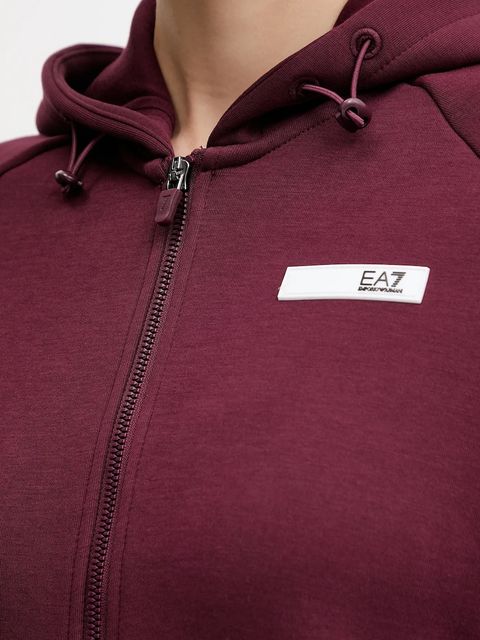 EA7 Emporio Armani bluza damska kolor bordowy z kapturem gładka AF13151.7W000675
