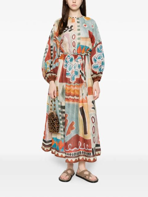 ALEMAIS patchwork tie-belt midi dress - Red - zdjęcie produktu nr 1