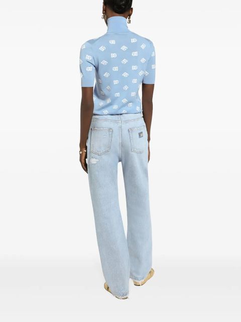 Dolce & Gabbana DNA high neck embroidered top - Blue