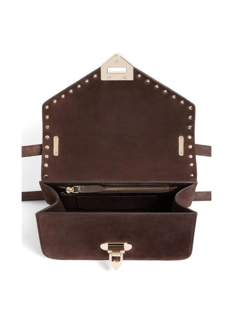 Valentino Garavani Rockstud small shoulder bag in suede - Brown