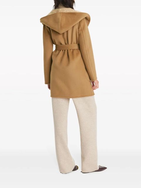 Tory Burch monogram-jacquard belted-waist coat - Brown