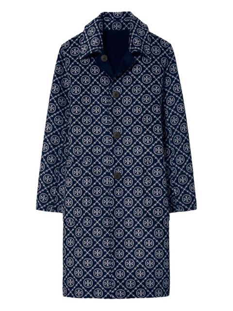 Tory Burch monogram jacquard wool coat - Blue