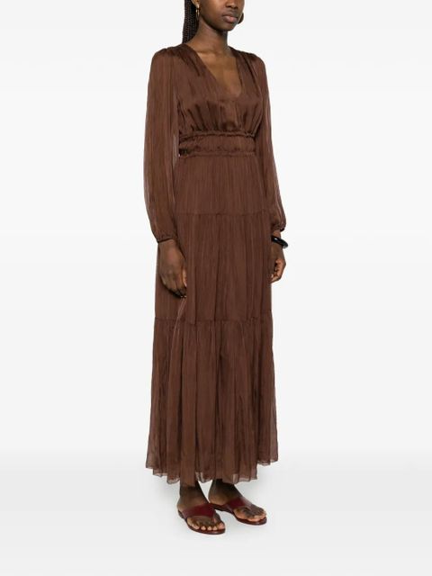 SOLOTRE tiered V-neck dress - Brown