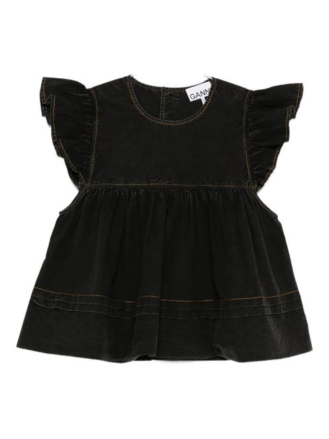 GANNI ruffled-trim smock top - Black