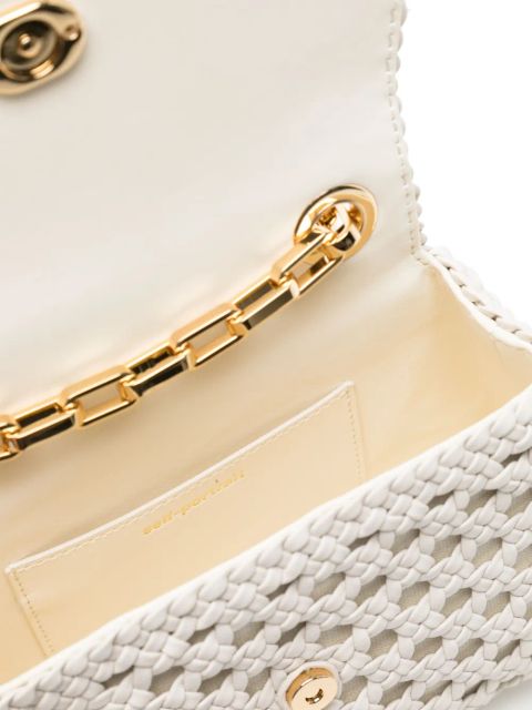 Self-Portrait bow-embellished woven leather crossbody bag - White