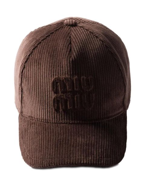 Miu Miu logo-patch corduroy baseball cap - Brown - zdjęcie produktu nr 1