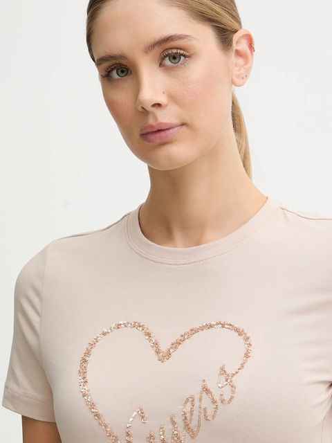Guess t-shirt LOVE damski kolor beżowy V5BI13 J1314