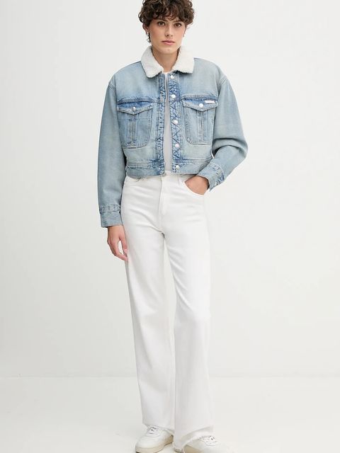 Calvin Klein Jeans kurtka jeansowa kolor niebieski przejściowa oversize LV047D736G