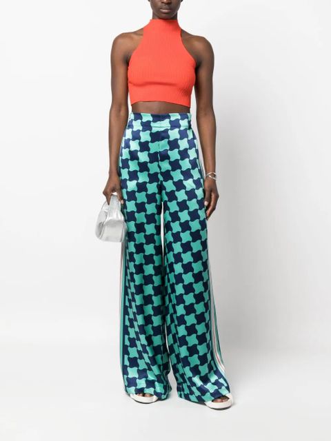 Casablanca Pool Tile silk wide-leg trousers - Blue