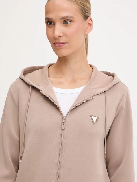 Guess bluza OLYMPE damska kolor beżowy z kapturem gładka V4YQ06 KCAY2