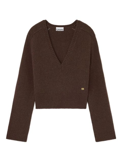 GANNI wool yak mix V-neck knit - Brown - zdjęcie produktu nr 1