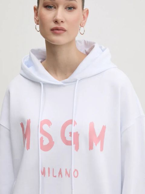 MSGM bluza bawełniana damska kolor biały z kapturem z nadrukiem 3841MDM515.257000