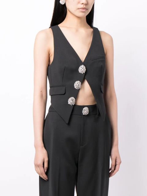 AREA crystal-embellished V-neck top - Black