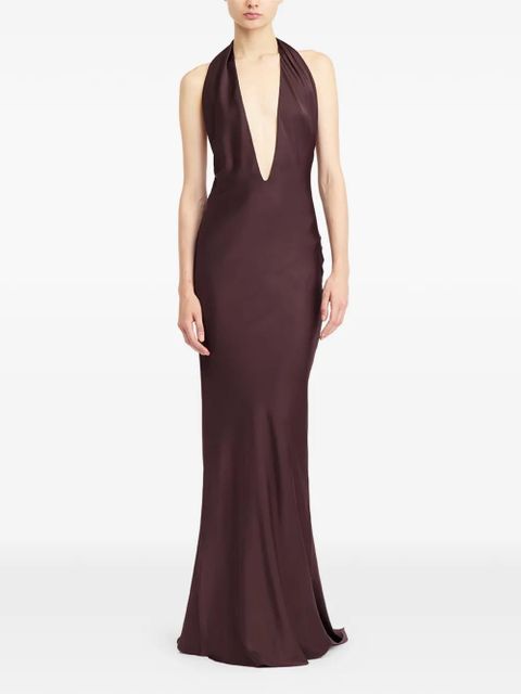 16Arlington Maren halterneck satin maxi dress - Brown
