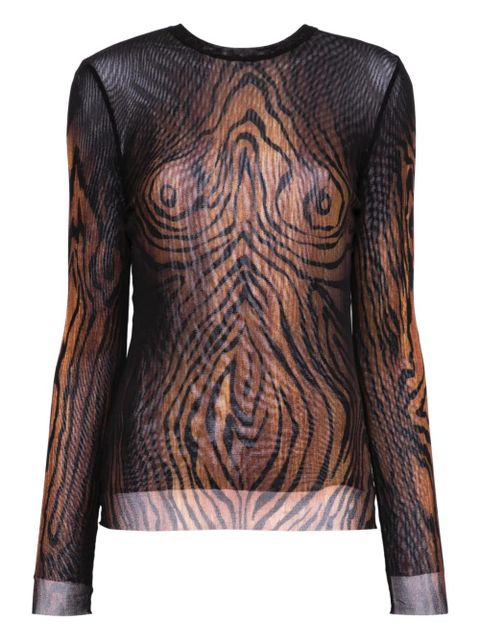 Jean Paul Gaultier wood-print mesh top - Black - zdjęcie produktu nr 1