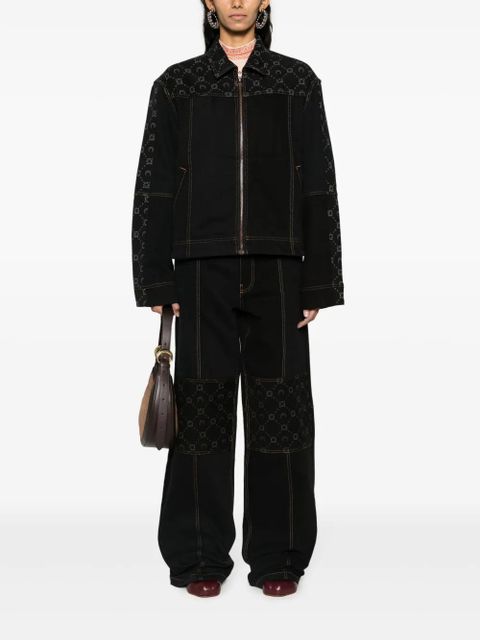 Marine Serre crescent moon-print zip-up denim jacket - Black