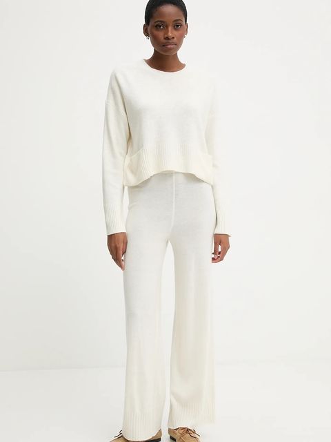 United Colors of Benetton spodnie z dodatkiem wełny damskie kolor beżowy szerokie high waist 102HDF00Z - zdjęcie produktu nr 2