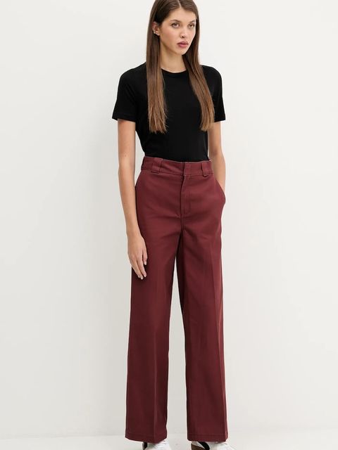 Dickies spodnie WIDE LEG WORK PANT W damskie kolor bordowy szerokie high waist DK0A4YSE - zdjęcie produktu nr 2